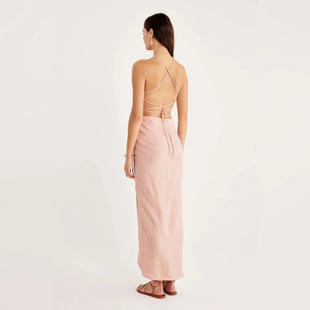 💫HP‼️💫 NWT Revolve RUMER THE LABEL “Loulou” Linen Maxi Dress in Prima, Sz Medium - Picture 4 of 11